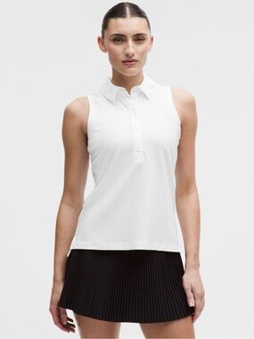 Lululemon Quick-Dry Sleeveless Polo Shirt Straight Hem in White